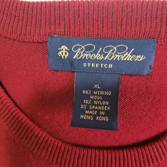 Brooks Brothers Merino Wool Sweater XL Red Stretch Crew Neck Mens Vintage - Picture 5 of 5